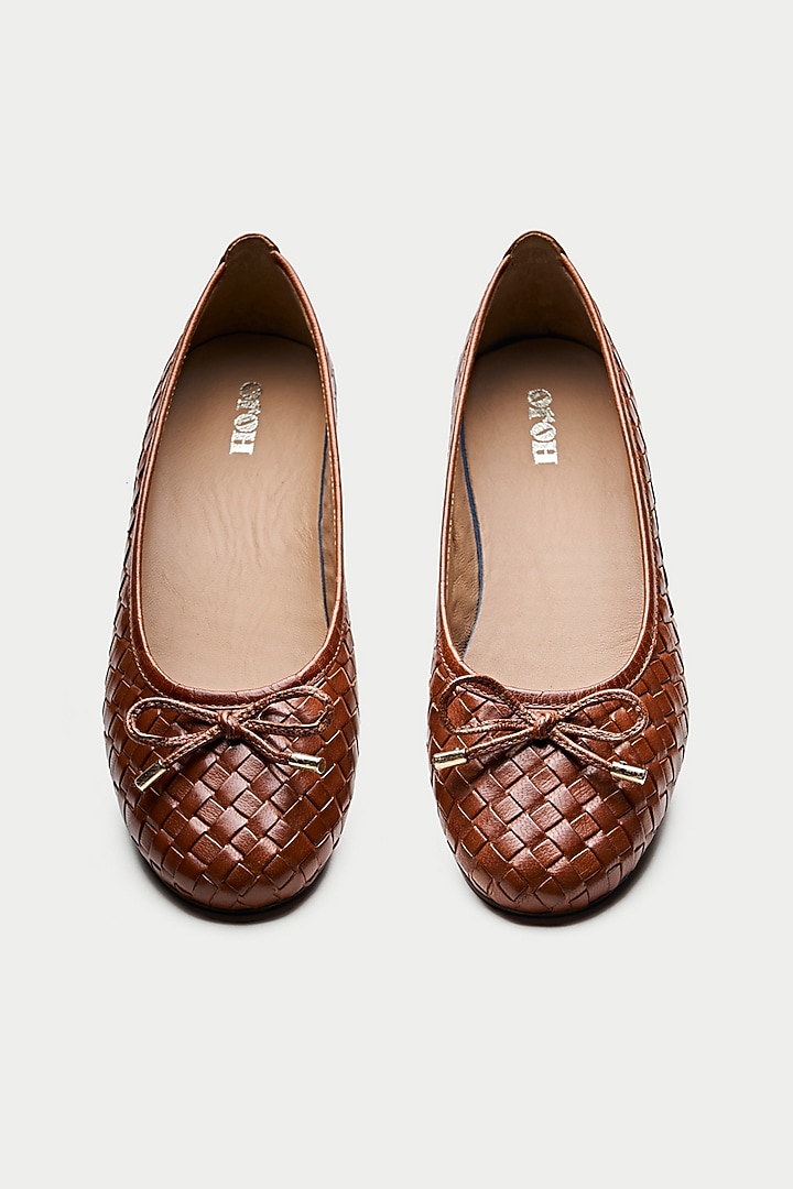 Tan Brown Genuine Leather Ballerina Flats by Oroh at Pernia's Pop Up Shop