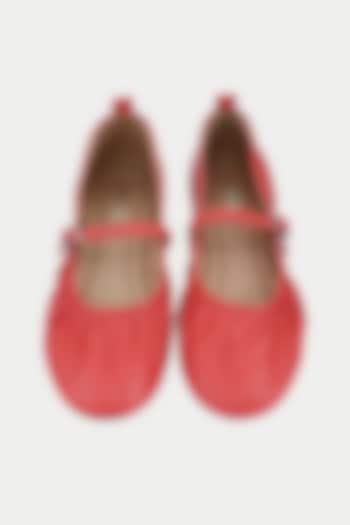 Red Genuine Leather Ballerina Flats by Oroh at Pernia's Pop Up Shop
