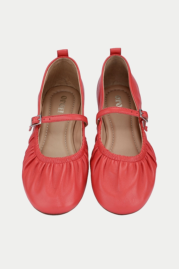 Red Genuine Leather Ballerina Flats by Oroh at Pernia's Pop Up Shop