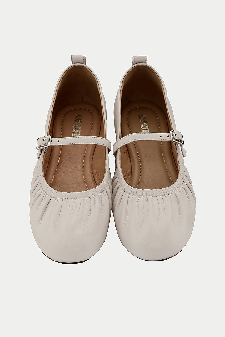 White Genuine Leather Ballerina Flats by Oroh at Pernia's Pop Up Shop