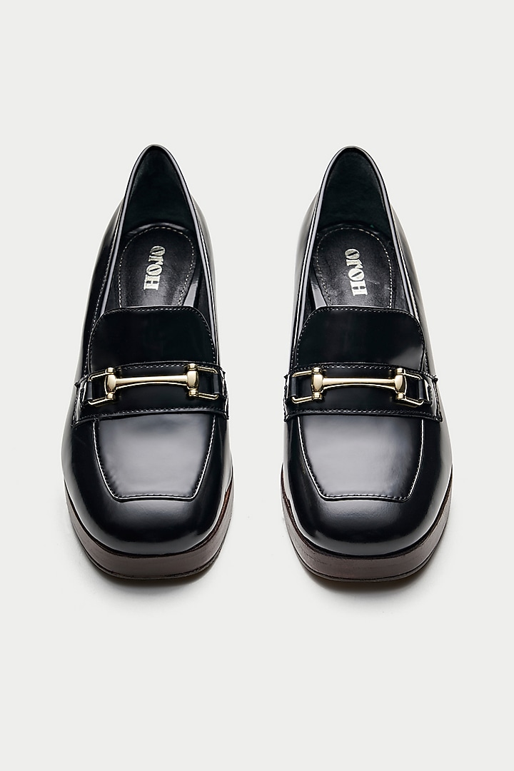 Black Genuine Leather Loafer Pump Heels by Oroh at Pernia's Pop Up Shop