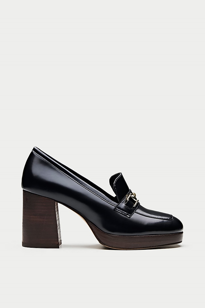 Black Genuine Leather Loafer Pump Heels by Oroh at Pernia's Pop Up Shop