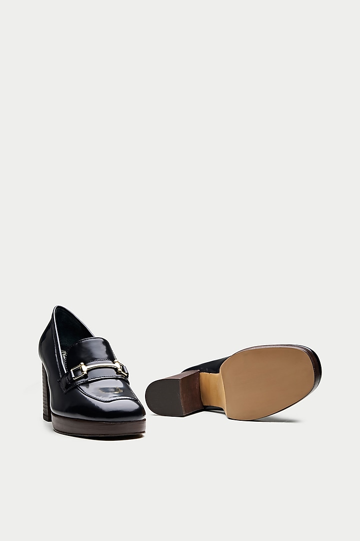 Black Genuine Leather Loafer Pump Heels by Oroh at Pernia's Pop Up Shop