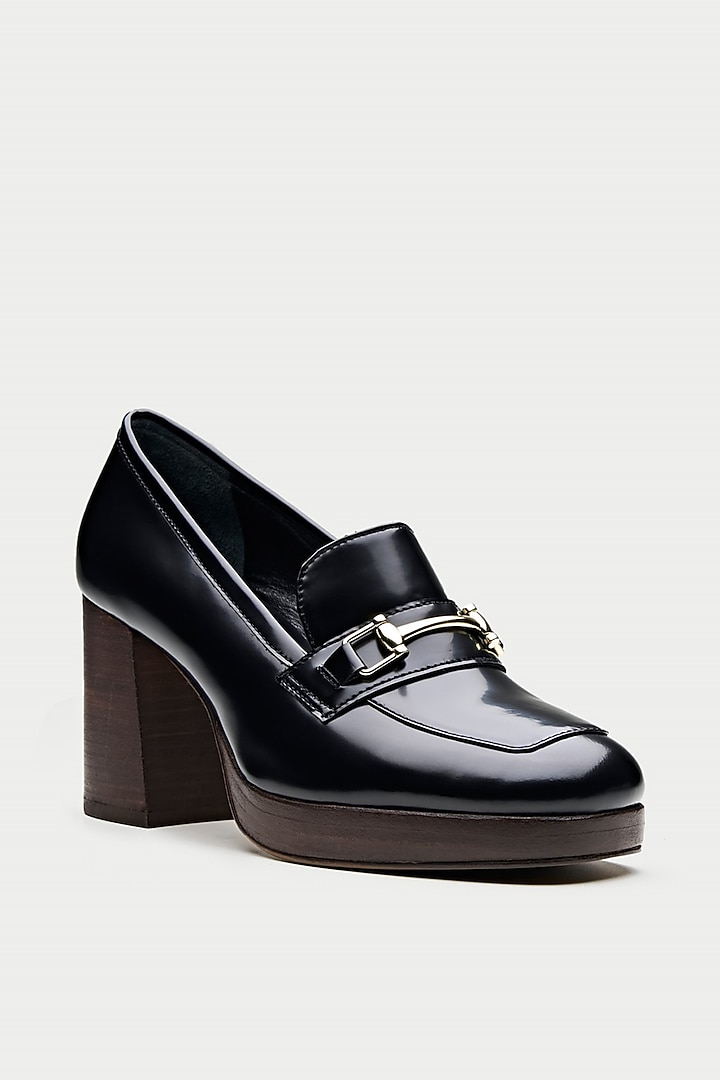 Black Genuine Leather Loafer Pump Heels by Oroh at Pernia's Pop Up Shop