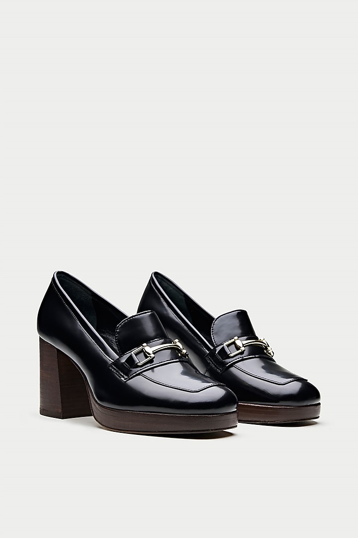 Black Genuine Leather Loafer Pump Heels by Oroh at Pernia's Pop Up Shop