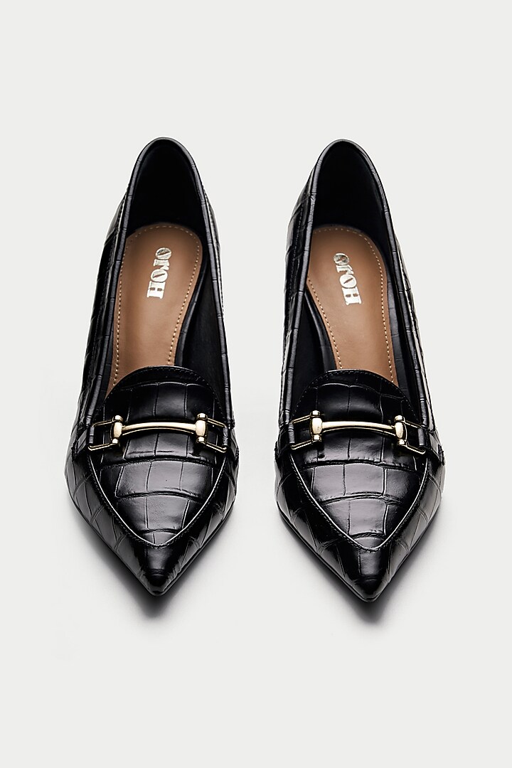 Black Cross Embossed Leather Pump Heels by Oroh at Pernia's Pop Up Shop
