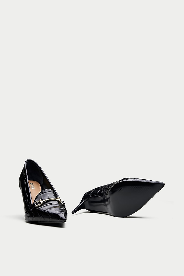 Black Cross Embossed Leather Pump Heels by Oroh at Pernia's Pop Up Shop