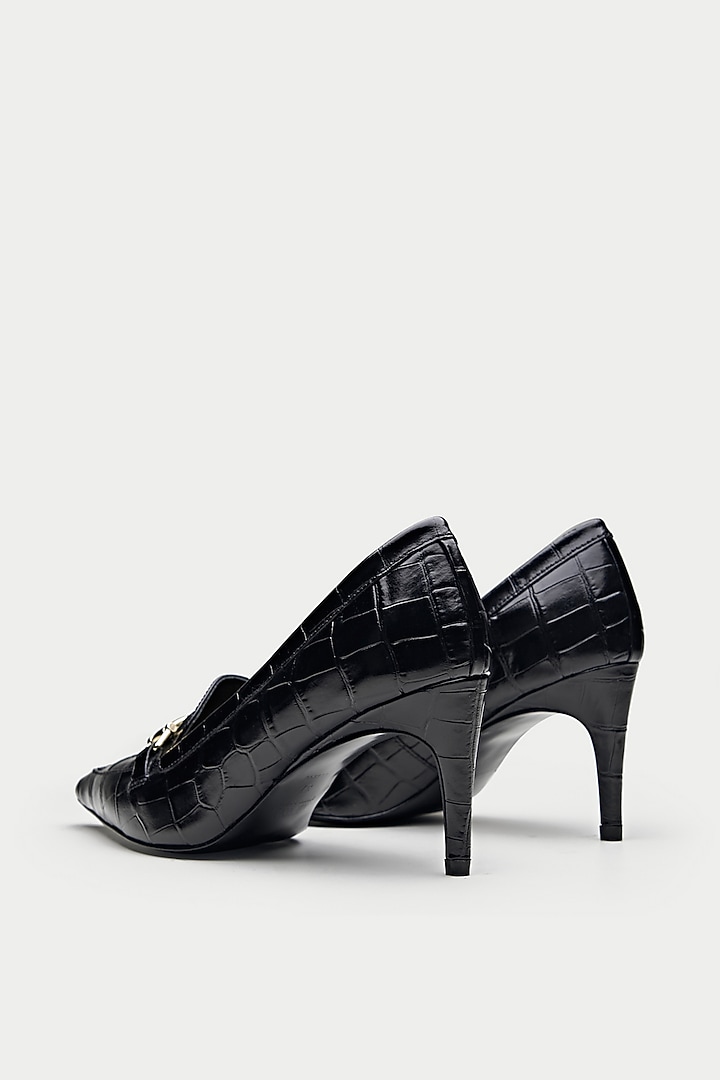 Black Cross Embossed Leather Pump Heels by Oroh at Pernia's Pop Up Shop