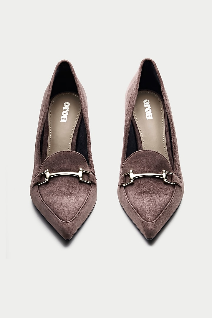 Brown Cross Embossed Leather Pump Heels by Oroh at Pernia's Pop Up Shop