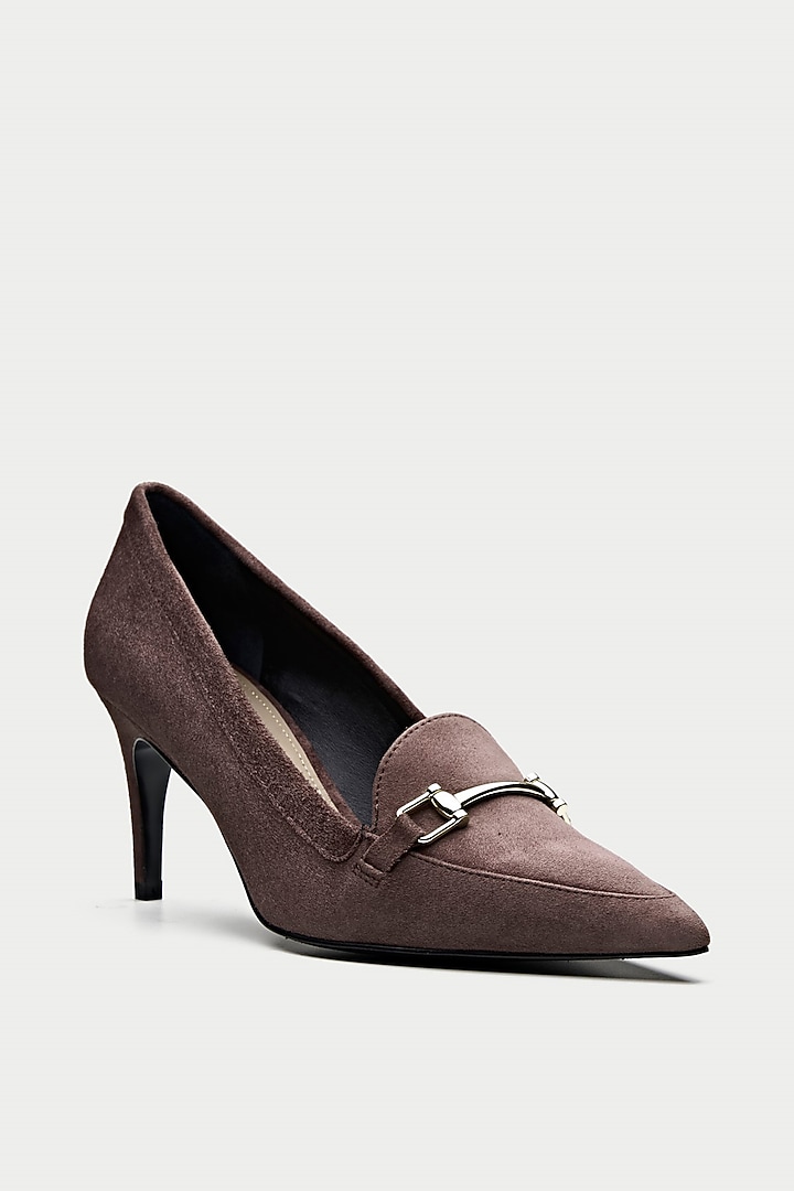 Brown Cross Embossed Leather Pump Heels by Oroh at Pernia's Pop Up Shop