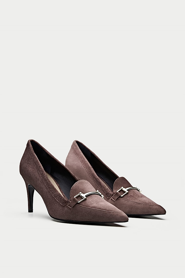 Brown Cross Embossed Leather Pump Heels by Oroh at Pernia's Pop Up Shop