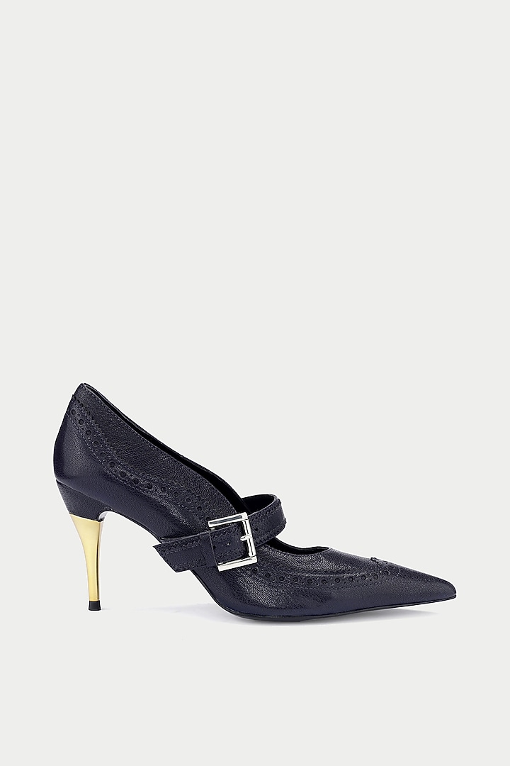 Navy Blue Genuine Leather Pump Heels by Oroh at Pernia's Pop Up Shop