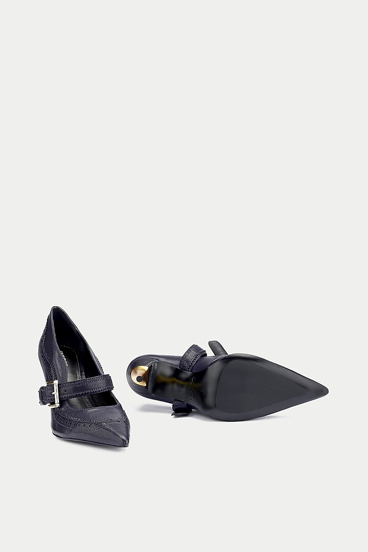 Navy Blue Genuine Leather Pump Heels by Oroh at Pernia's Pop Up Shop