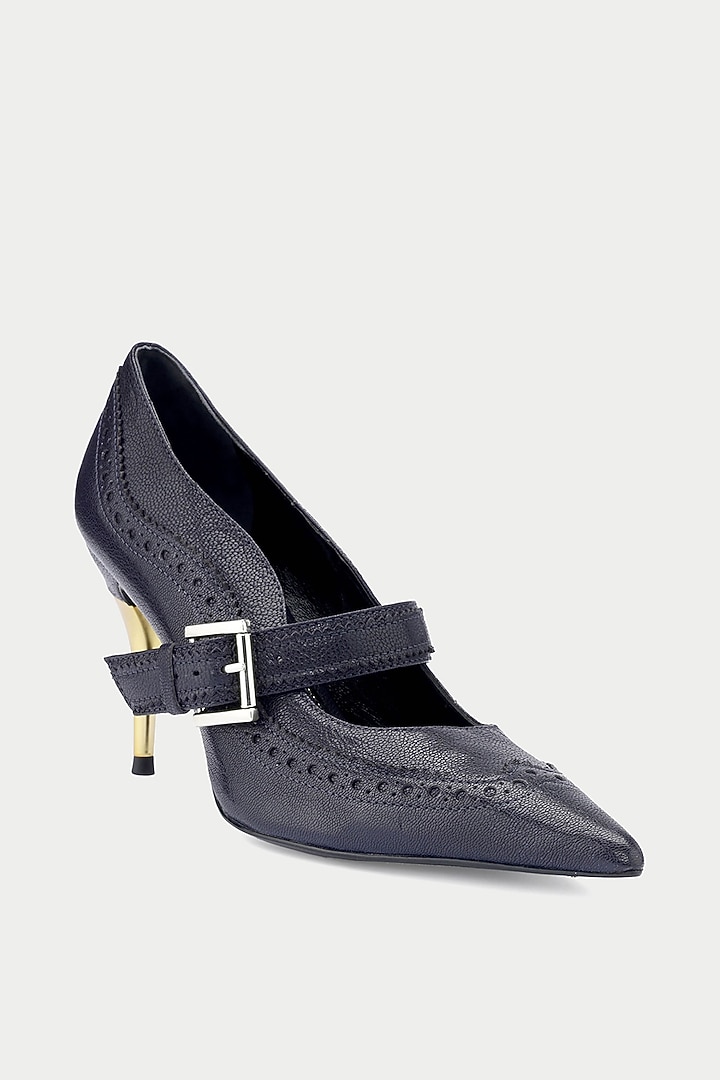 Navy Blue Genuine Leather Pump Heels by Oroh at Pernia's Pop Up Shop