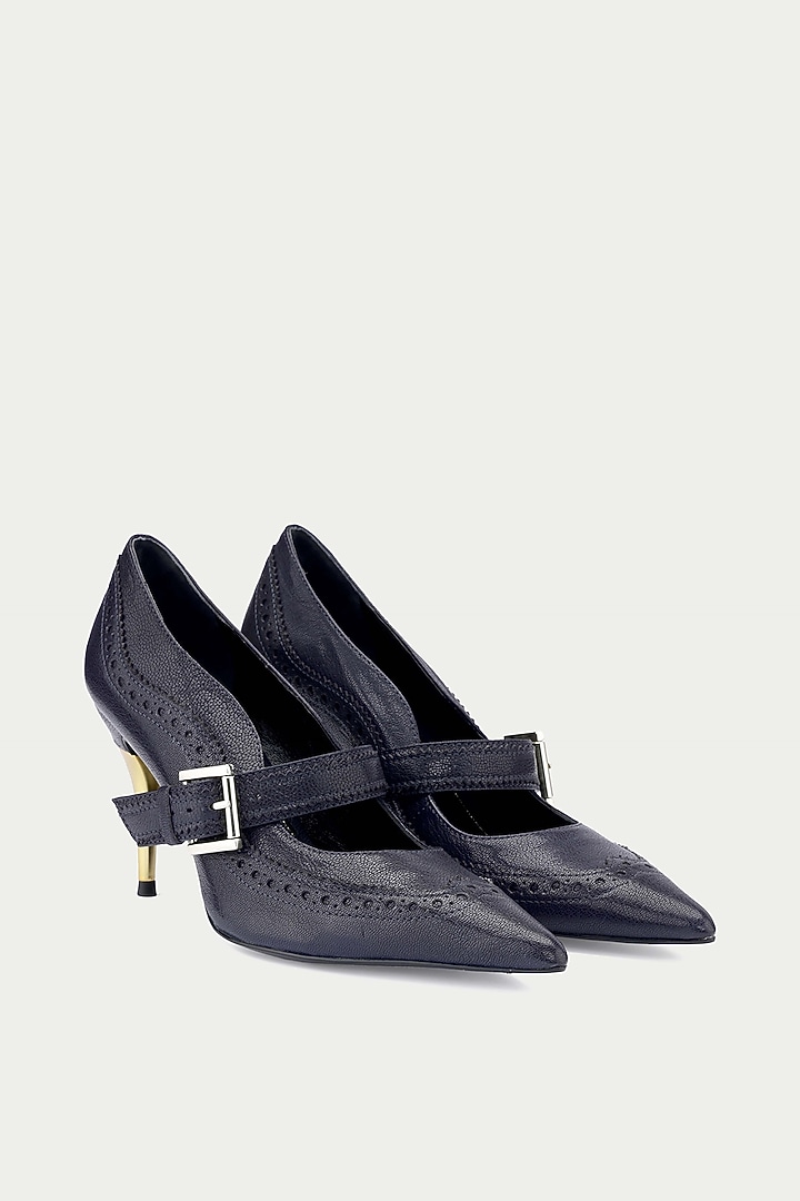 Navy Blue Genuine Leather Pump Heels by Oroh at Pernia's Pop Up Shop