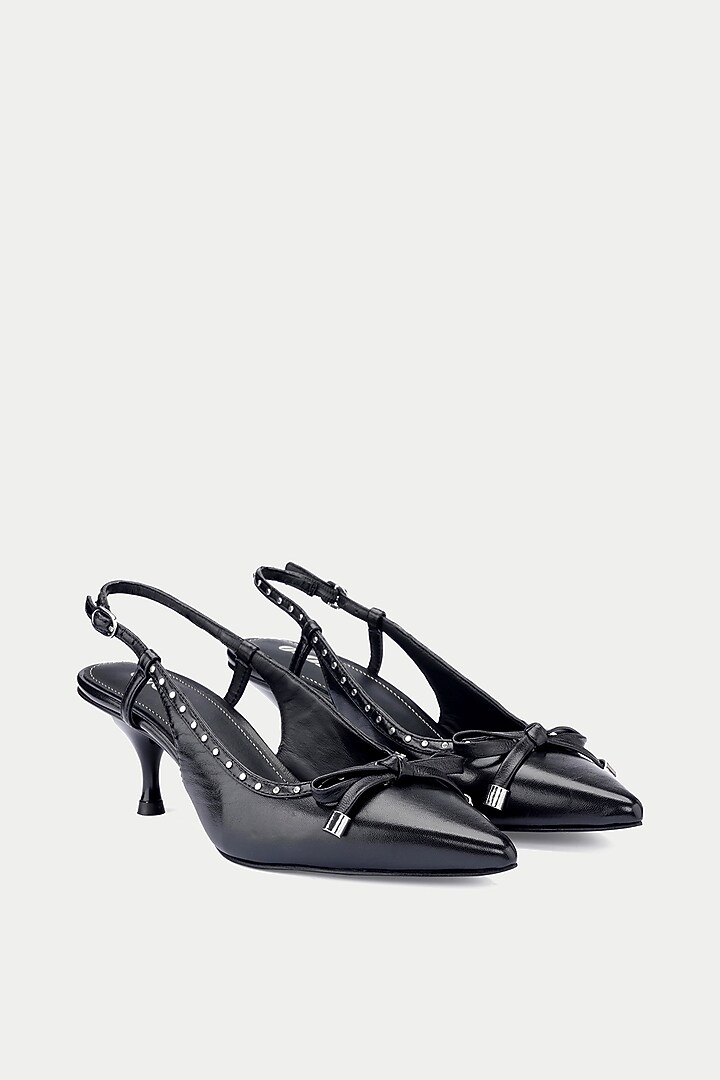 Black Genuine Leather Slingback Pump Heels by Oroh at Pernia's Pop Up Shop