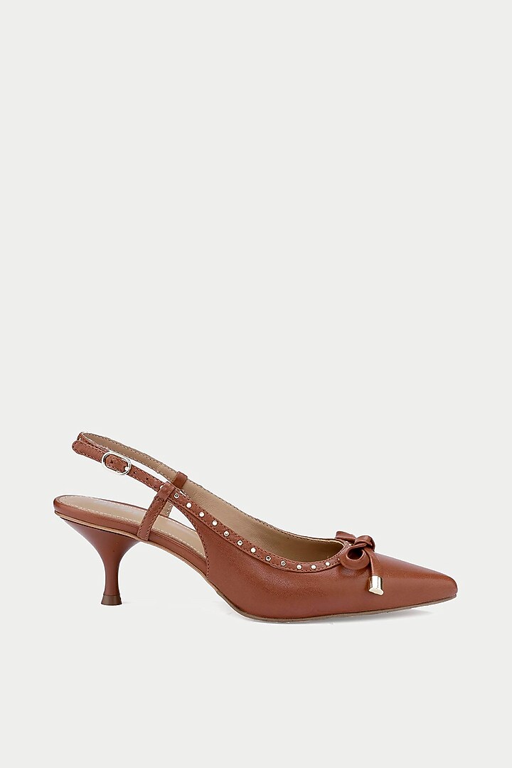 Tan Genuine Leather Slingback Pump Heels by Oroh at Pernia's Pop Up Shop