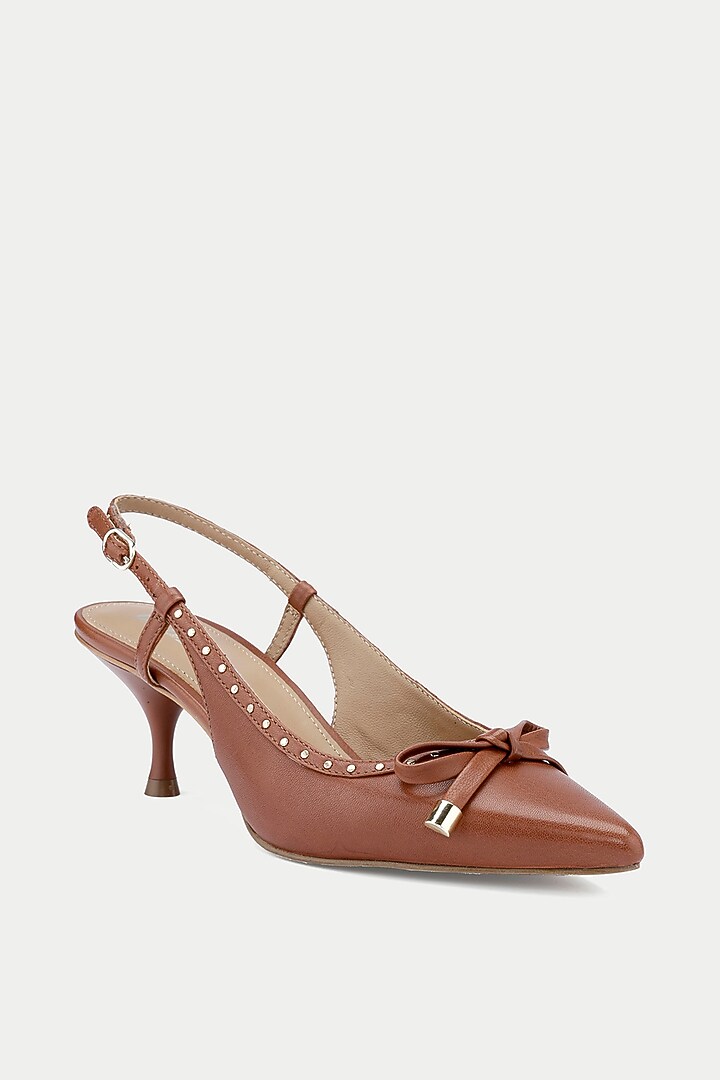 Tan Genuine Leather Slingback Pump Heels by Oroh at Pernia's Pop Up Shop