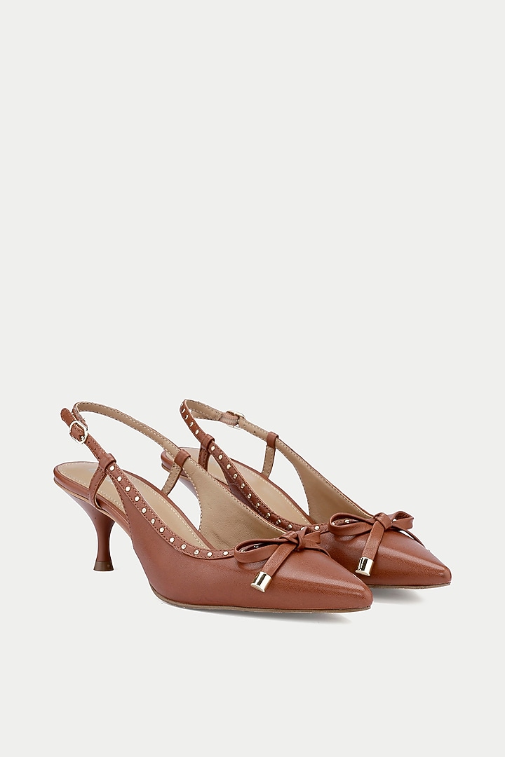 Tan Genuine Leather Slingback Pump Heels by Oroh at Pernia's Pop Up Shop