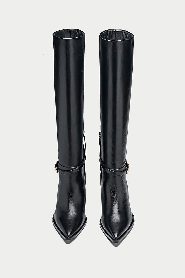 Black Genuine Leather Knee-High Boots by Oroh at Pernia's Pop Up Shop