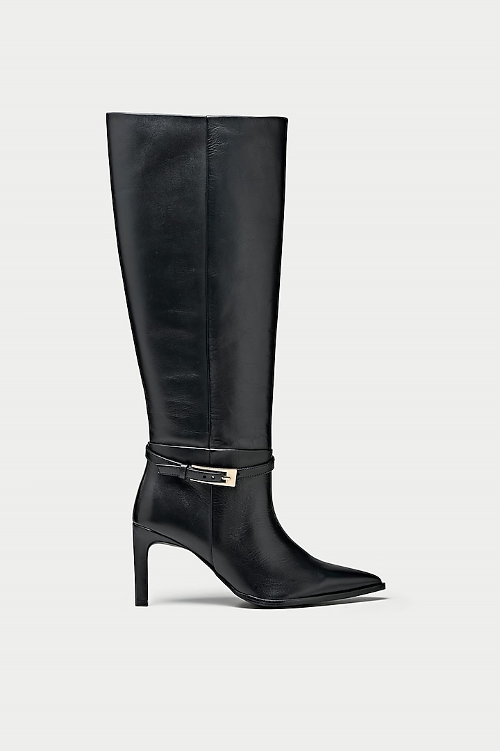 Black Genuine Leather Knee-High Boots by Oroh at Pernia's Pop Up Shop