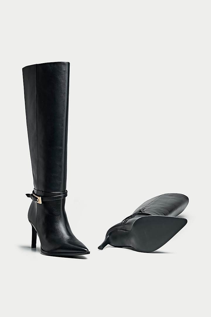 Black Genuine Leather Knee-High Boots by Oroh at Pernia's Pop Up Shop
