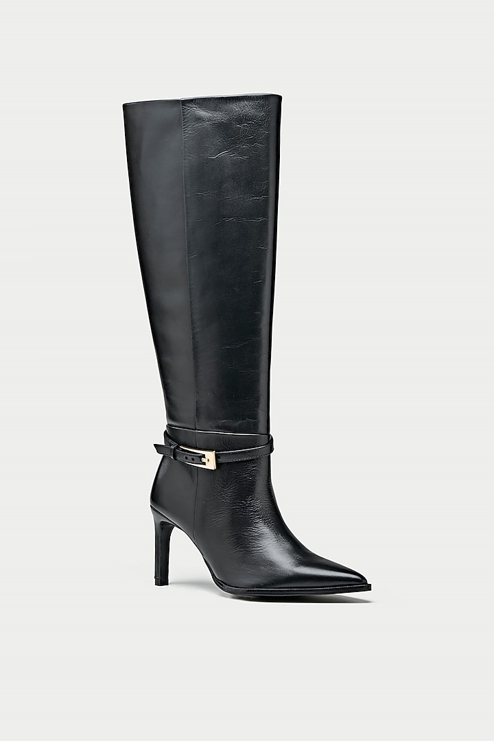 Black Genuine Leather Knee-High Boots by Oroh at Pernia's Pop Up Shop