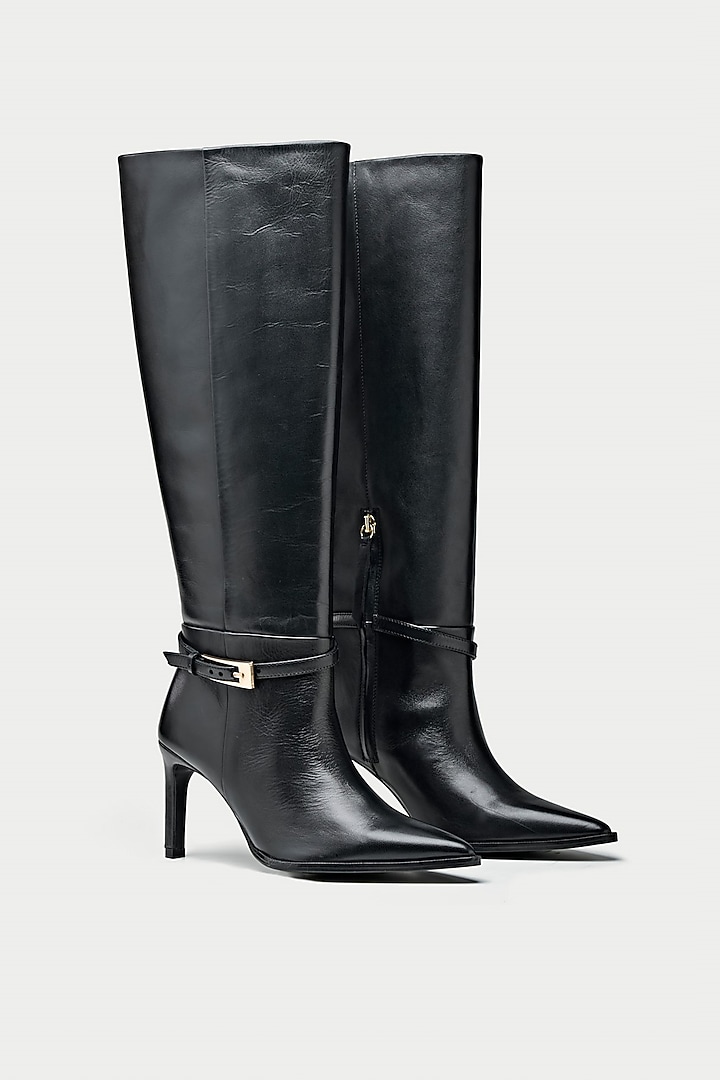 Black Genuine Leather Knee-High Boots by Oroh at Pernia's Pop Up Shop
