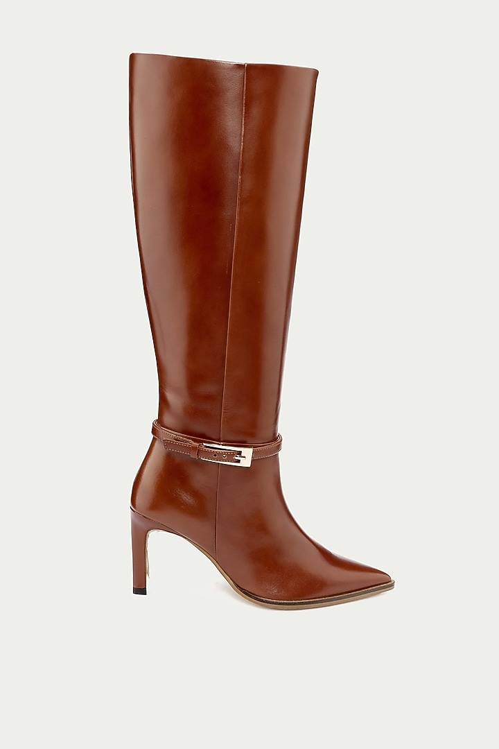 Tan Genuine Leather Knee-High Boots by Oroh at Pernia's Pop Up Shop