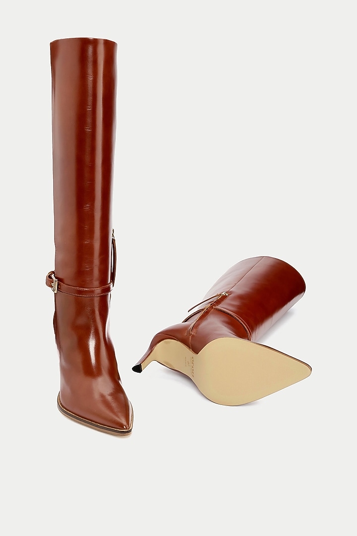 Tan Genuine Leather Knee-High Boots by Oroh at Pernia's Pop Up Shop