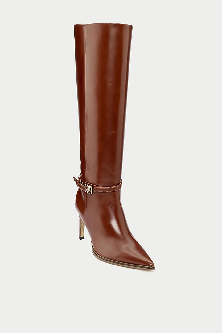 Tan Genuine Leather Knee-High Boots by Oroh at Pernia's Pop Up Shop