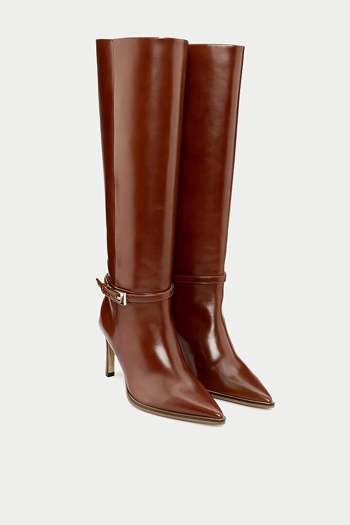 Tan Genuine Leather Knee-High Boots by Oroh at Pernia's Pop Up Shop