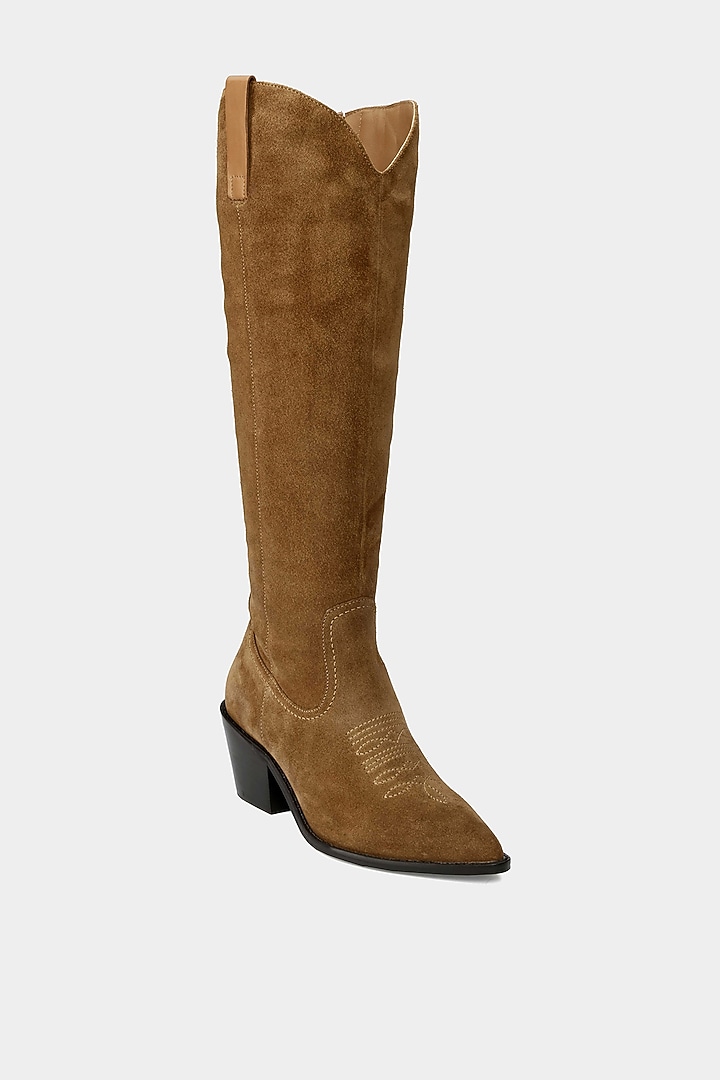 Tan Suede & Genuine Leather Knee-High Boots by Oroh at Pernia's Pop Up Shop