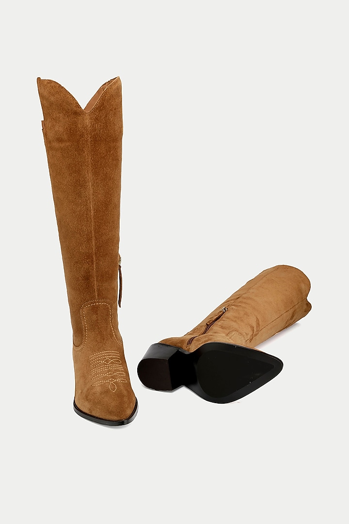 Tan Suede & Genuine Leather Knee-High Boots by Oroh at Pernia's Pop Up Shop