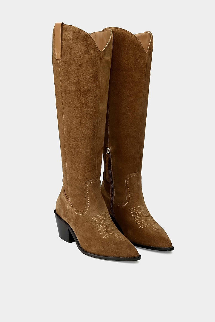 Tan Suede & Genuine Leather Knee-High Boots by Oroh at Pernia's Pop Up Shop