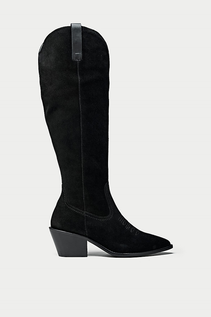 Black Suede & Genuine Leather Knee-High Boots by Oroh at Pernia's Pop Up Shop