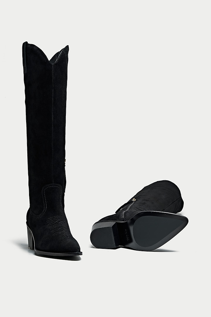 Black Suede & Genuine Leather Knee-High Boots by Oroh at Pernia's Pop Up Shop
