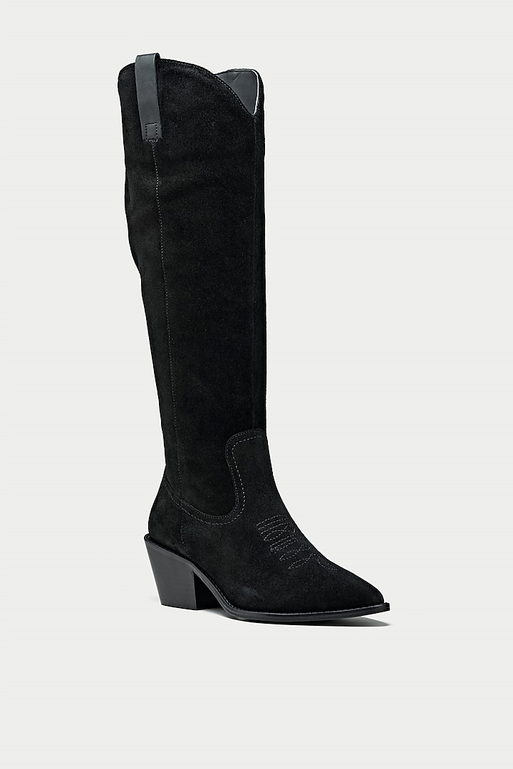 Black Suede & Genuine Leather Knee-High Boots by Oroh at Pernia's Pop Up Shop