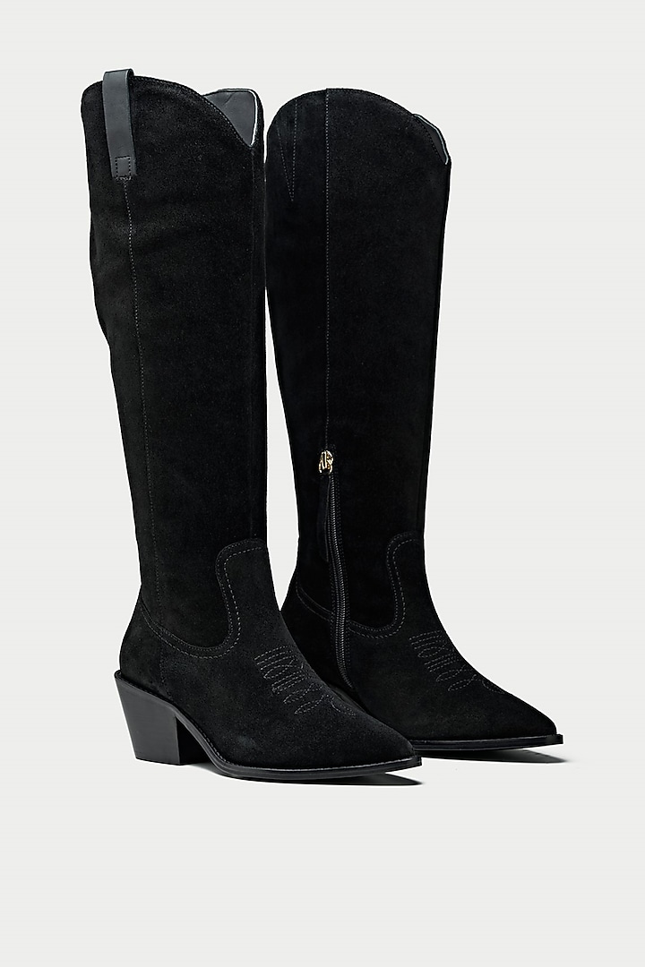Black Suede & Genuine Leather Knee-High Boots by Oroh at Pernia's Pop Up Shop