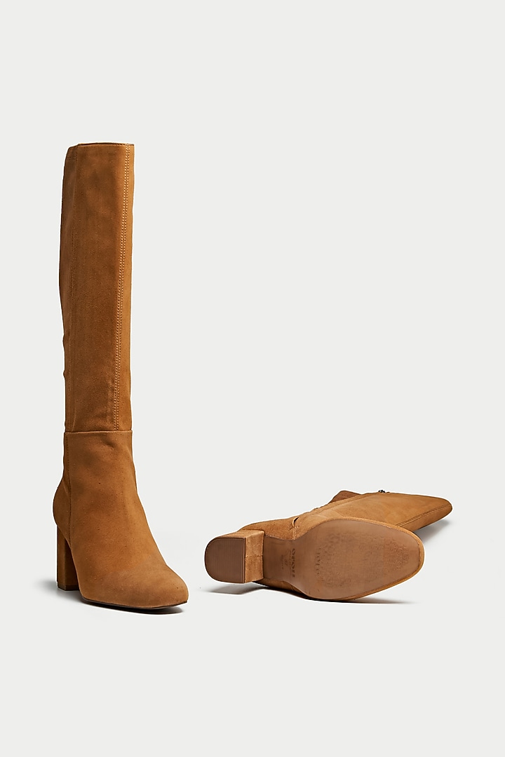 Tan Suede & Genuine Leather Knee-High Boots by Oroh at Pernia's Pop Up Shop