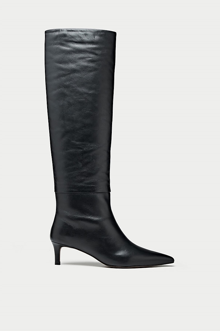 Black Suede & Genuine Leather Knee-High Boots by Oroh at Pernia's Pop Up Shop