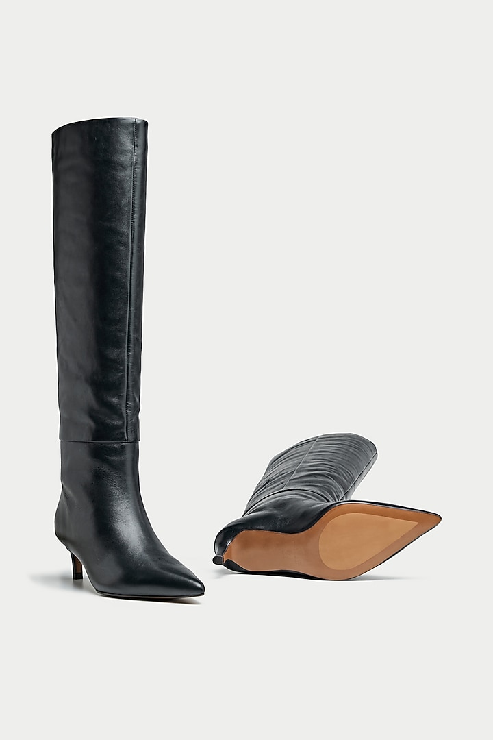 Black Suede & Genuine Leather Knee-High Boots by Oroh at Pernia's Pop Up Shop