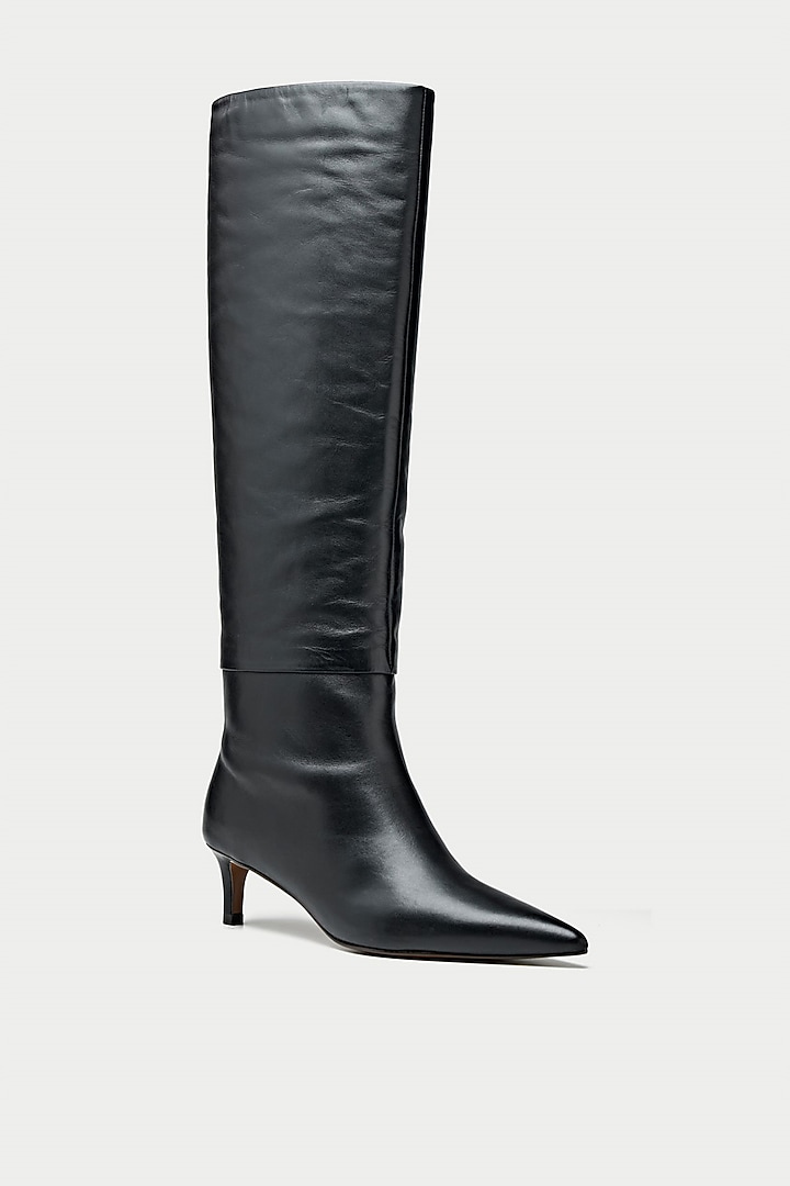 Black Suede & Genuine Leather Knee-High Boots by Oroh at Pernia's Pop Up Shop