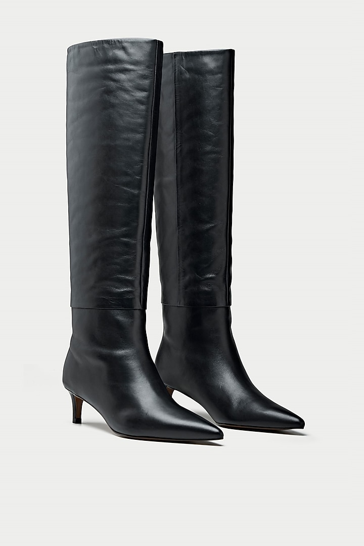 Black Suede & Genuine Leather Knee-High Boots by Oroh at Pernia's Pop Up Shop