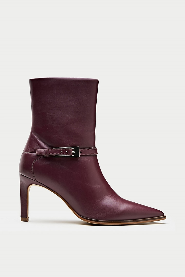 Maroon Genuine Leather Ankle Boots by Oroh at Pernia's Pop Up Shop