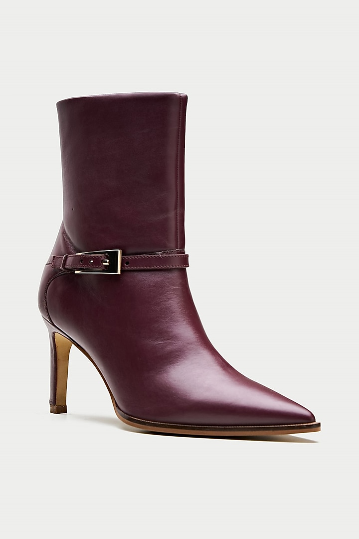Maroon Genuine Leather Ankle Boots by Oroh at Pernia's Pop Up Shop