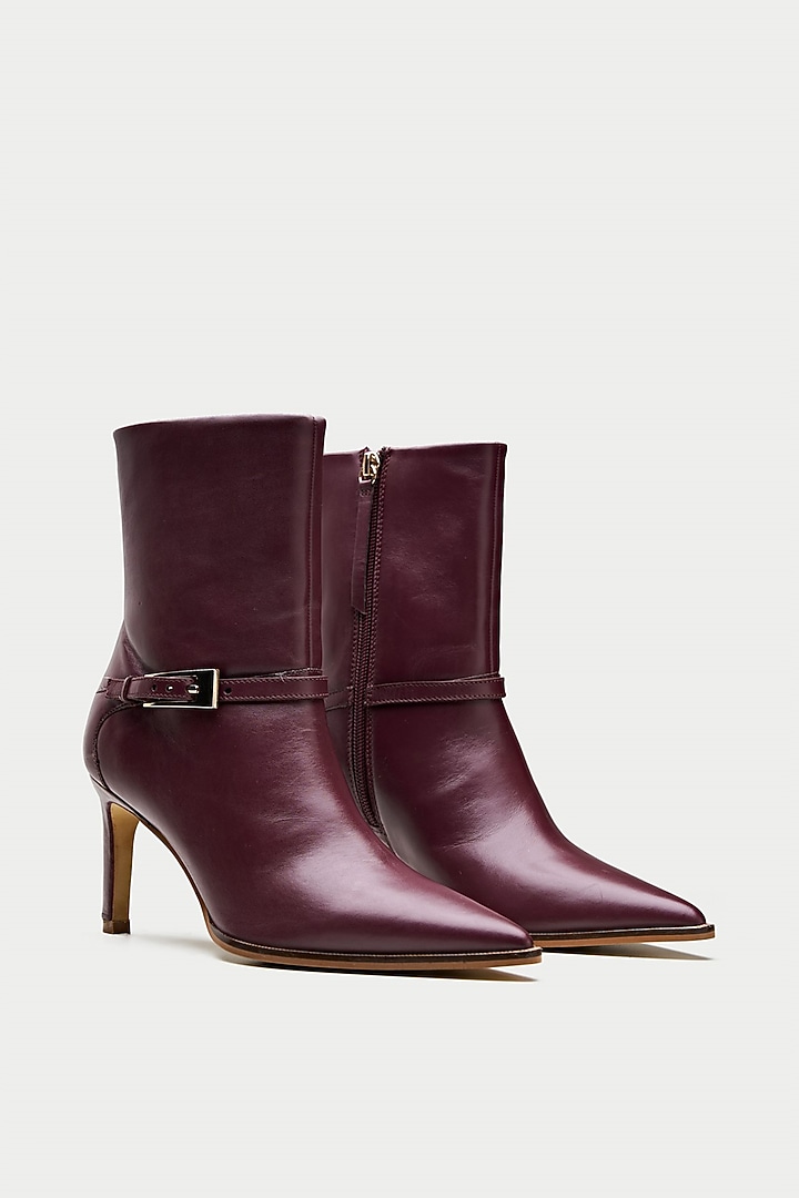 Maroon Genuine Leather Ankle Boots by Oroh at Pernia's Pop Up Shop