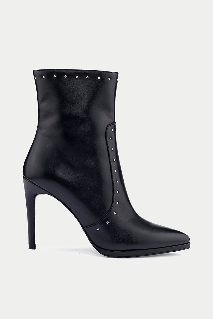 Black Genuine Leather Studded Ankle Boots by Oroh at Pernia's Pop Up Shop