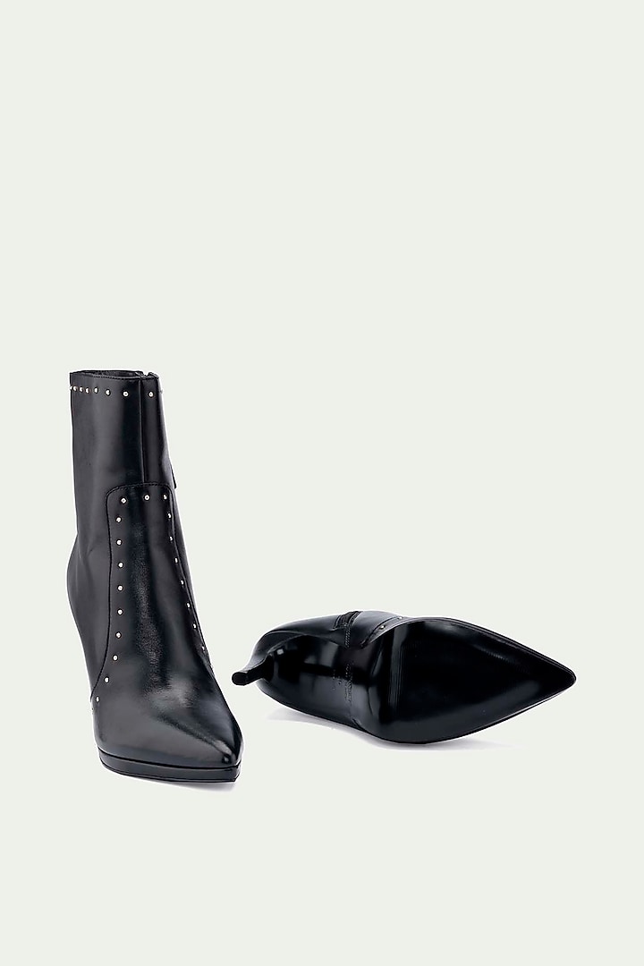 Black Genuine Leather Studded Ankle Boots by Oroh at Pernia's Pop Up Shop