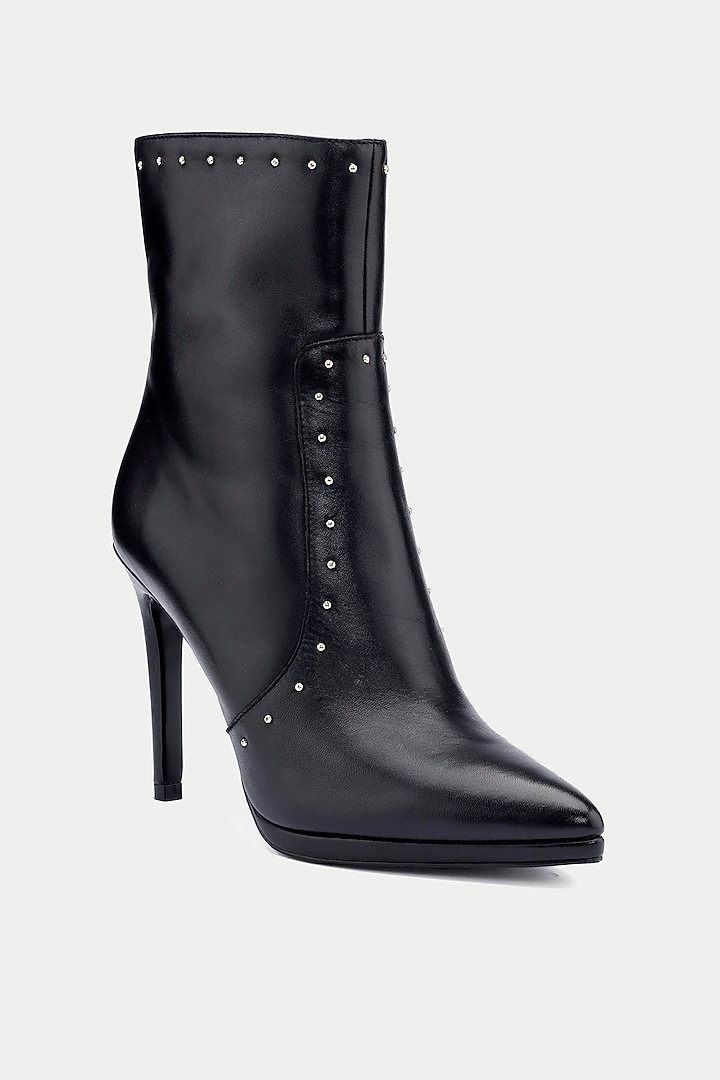 Black Genuine Leather Studded Ankle Boots by Oroh at Pernia's Pop Up Shop